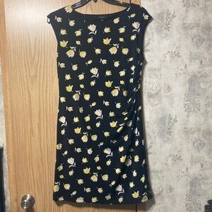 Ann Taylor Lined Black Dress with Yellow and White Floral Pattern Pre-Owned